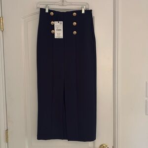 Zara Navy Skirt with Gold Buttons